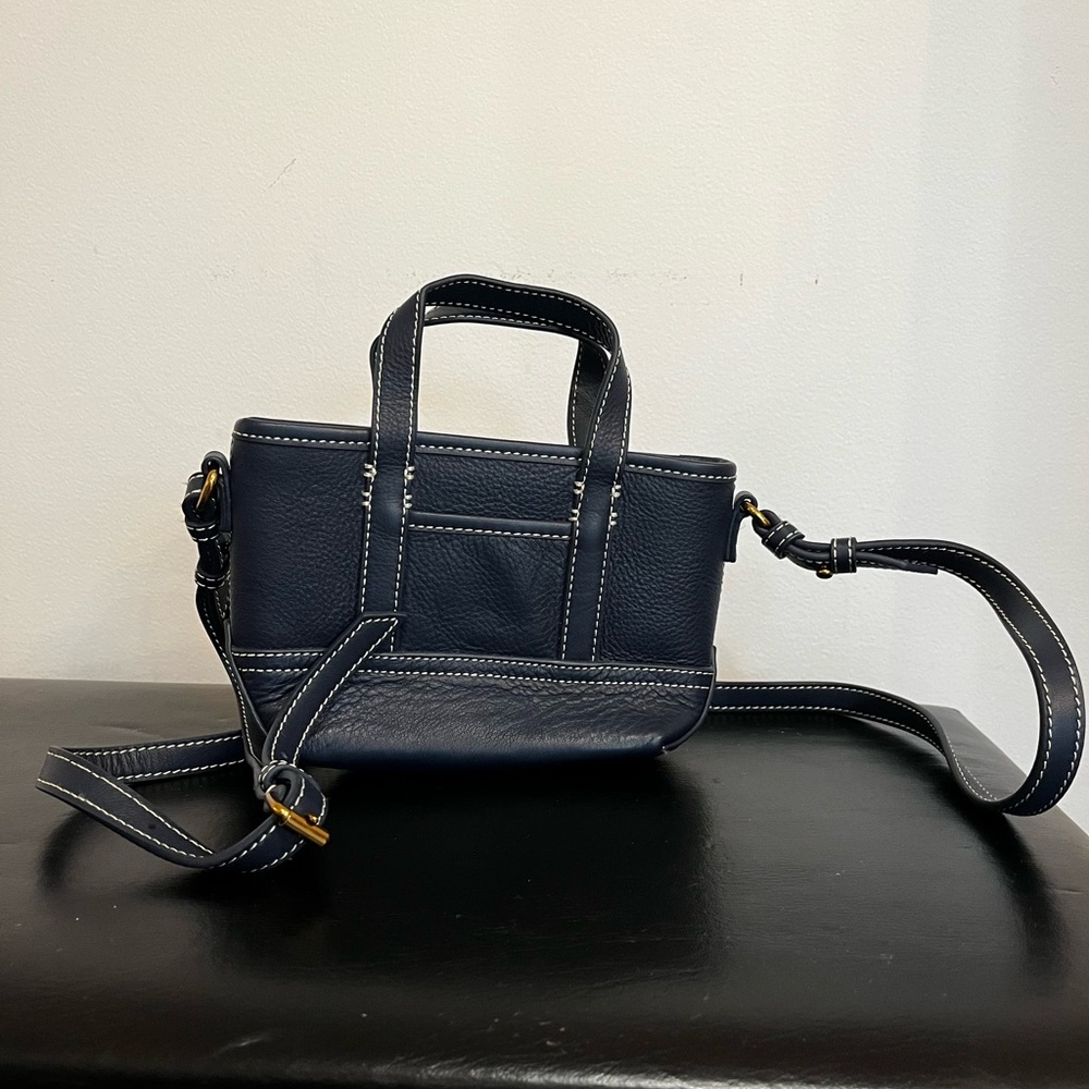 J.Crew Leather Mini Montauk Tote Navy Blue Sold Out Online Orig $70